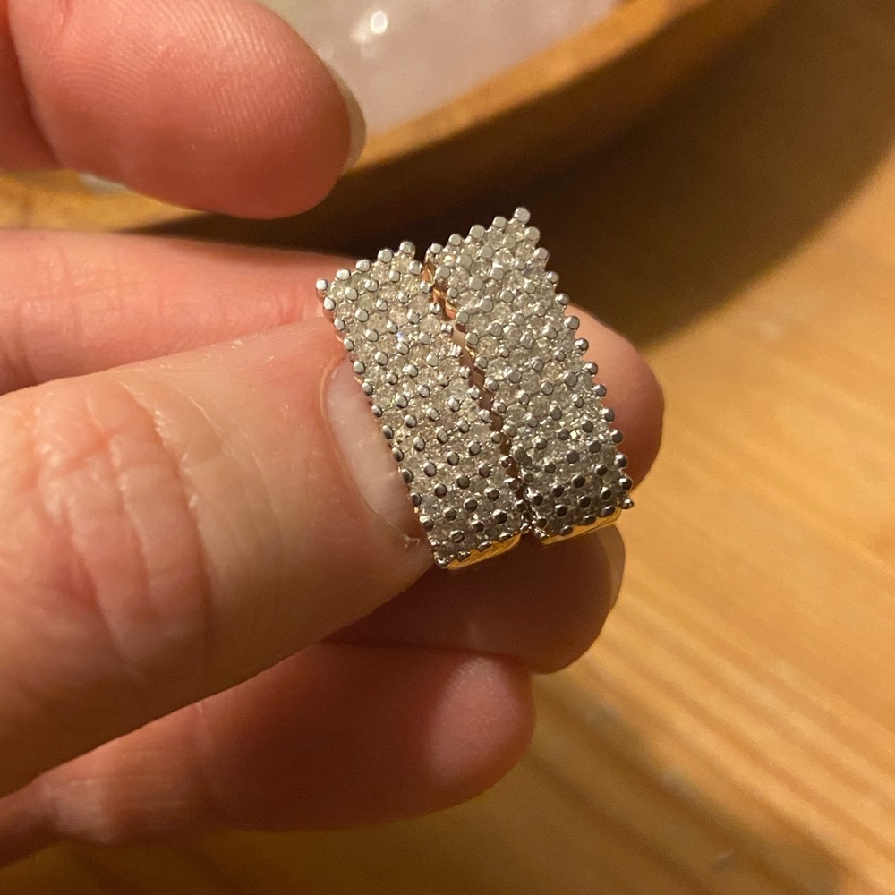 Vintage Custom 10K Yellow Gold 104 Genuine Diamond Four Row Huggie Earrings - Picture 7 of 15